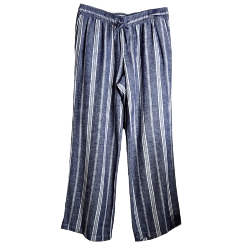 Old Navy Blue and White Vertical-Striped Wide-Leg Lounge Pants